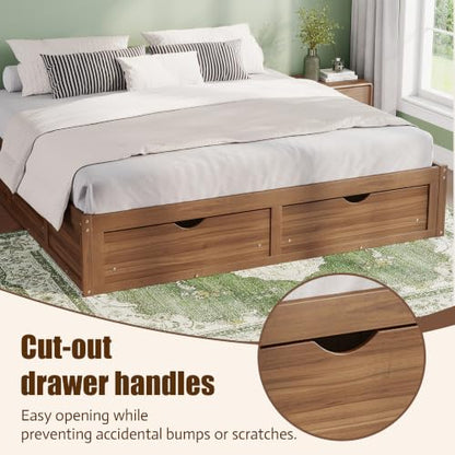 King Size Platform Bed with 6 Storage Drawers, Solid Pine Wood Storage Bed Frame, view 5