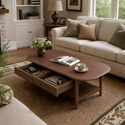 100% Solid Oak Wood Coffee Table with Storage for Living Room, 47.24"W, view 2