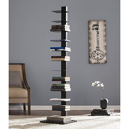 12 shelf Metal Spine Book Tower, Black