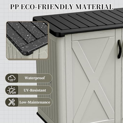 26 Cu.ft Outdoor Storage Cabinet with Lockable Door, Waterproof Horizontal Storage Shed for Tools and Patio Furniture, All-Weather Resin Shed Easy Assemble for Pool or Backyards, Brown