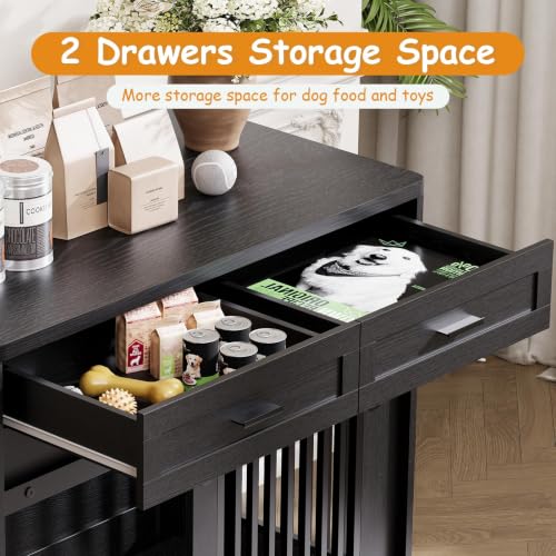 44.5" Dog Crate Furniture with Storage Drawers,Wooden End Table, view 3