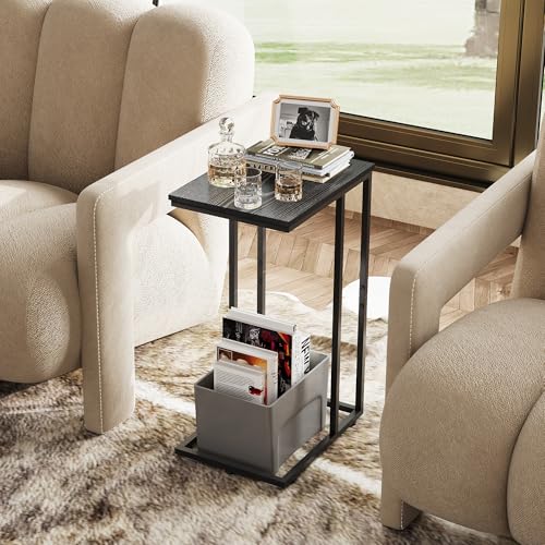 C Shaped End Tables Set of 2, C Black Side Table for Couch, TV Trays Set of 2, Couch Side Tables that Slide Under, Small Side Table, C Table for Sofa, Living Room, Bedroom, Small Space, Brown