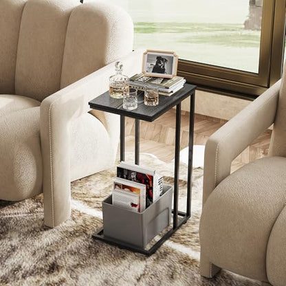 C Shaped End Tables Set of 2, C Black Side Table for Couch, TV Trays Set of 2, Couch Side Tables that Slide Under, Small Side Table, C Table for Sofa, Living Room, Bedroom, Small Space, Brown