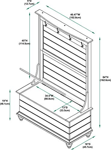 Powell Furniture Hall Tree, White, 40.1/2" x 18" x 64"