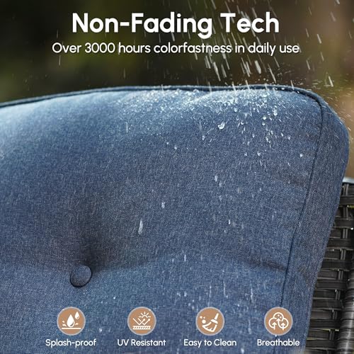 4 Pieces Wicker Patio Furniture - All-Weather PE Wicker Outdoor Conversation Bistro Set Loveseat Chairs with Table,Outdoor Rattan Sofa Chair High Back Deep Seating,Blue