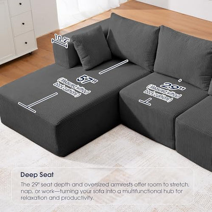 107'' Modular Sectional Sofa, L Shaped Cloud Couch for Living Room, Modern Boneless Sofa with Chaise for Bedroom, Gray