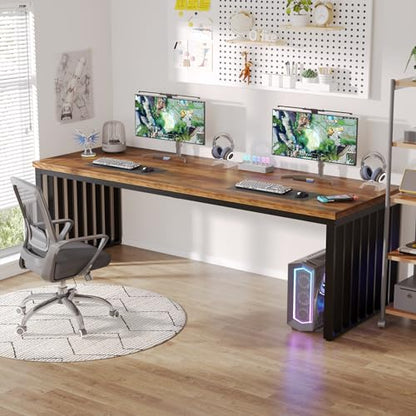Tribesigns 78.74" Extra Long Computer Desk for 2 Person, Double Long Desk with Heavy Duty Metal Frame, Double Workstation Study Table for Home Office (Without Chair) (Brown & Black)