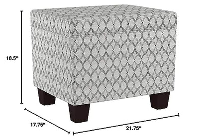 Madison Storage Ottoman 21.75" - Modern Upholstered Footstool & Seat with Hinged Lid for Transitional Living Room, Bedroom, Hallway, & Entryway, Ribbon Pattern Fabric