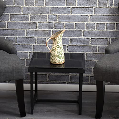 10in. Tuscan Ceramic Pitcher Vase, Green Scroll Design, Decorative Flower Vase for Home Decor, Living Room, Mantel & Entryway