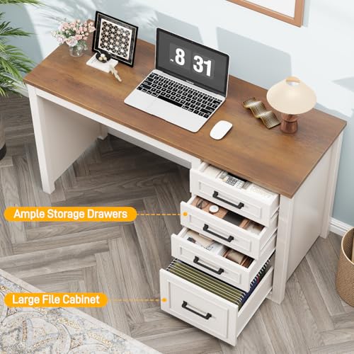 Farmhouse 49” Executive Desk with File Drawer, White Brown, view 6