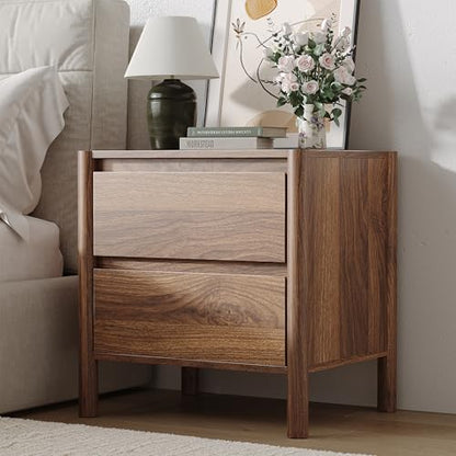 3-Piece Bedroom Dresser Set-9 Drawer Dresser & 2 Nightstands,63" Wide Walnurt Dresser and Night Stands with Solid Wood Cylindrical Legs,Rustic Wooden Storage for Bedroom