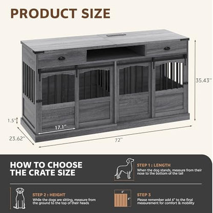 72" Double Dog Crate Furniture with Storage for 2 Medium Dogs, view 3