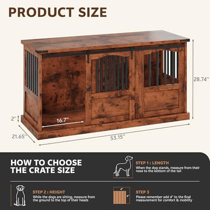 53 Inch Dog Crate Furniture Heavy Duty Dog Kennel Furniture Brown, view 3