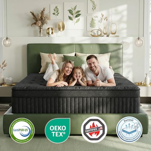 King Size Mattress 14 Inch - Medium Firm Hybrid for Master Bedroom, Pocket Coils, Bamboo Cooling Cover, Anti Sag Support, for Plus Size Sleepers, Fiberglass-Free