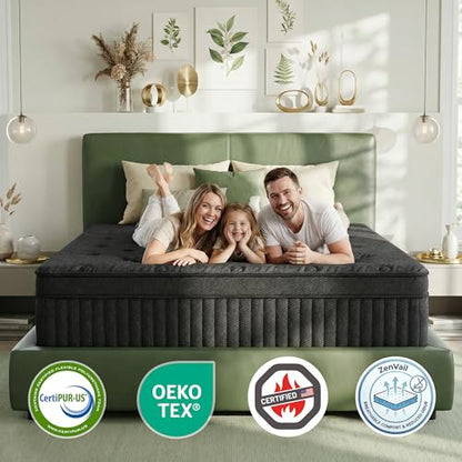 King Size Mattress 14 Inch - Medium Firm Hybrid for Master Bedroom, Pocket Coils, Bamboo Cooling Cover, Anti Sag Support, for Plus Size Sleepers, Fiberglass-Free
