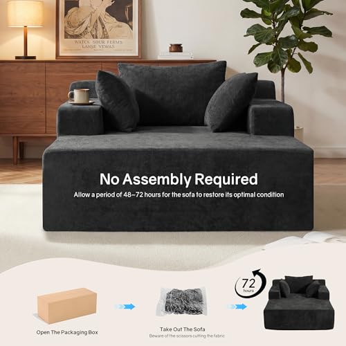 66" Chaise Lounge Chair Indoor, Oversized Boneless Lounge Chair with 3 Pillows, view 5