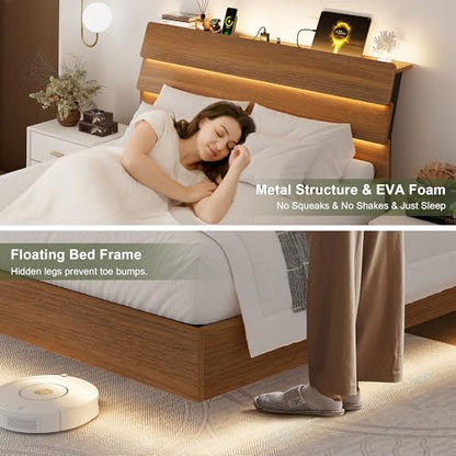 Floating Bed Frame Full with Led Lights and Charging Station, view 6