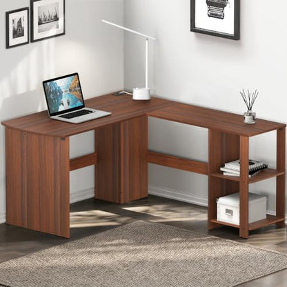 51 x 51 L-Shaped Home Office Wood Corner Desk with Storage, Walnut, view 2