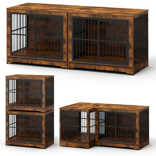 86" Double Dog Crate Furniture, Corner Dog Kennel Furniture, view 2
