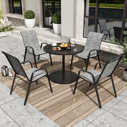 Patio Dining Chairs Set of 4 Outdoor Stackable Dining Chairs for All Weather 350lbs Capacity Heavy Duty Textilene Fabric Rustproof Metal Frame Patio Furniture for Backyard Garden Poolside (Grey)