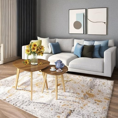 Bamboo Nesting Triangle End Table,Set of 2 Side Table Modern Minimalist Coffee Table for Living Room (Walunt)