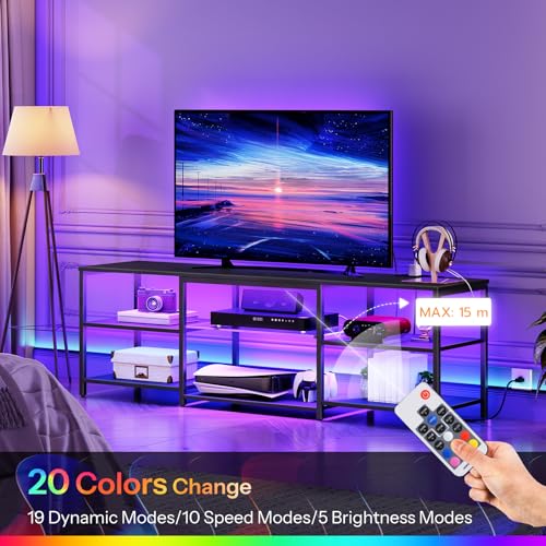 LED TV Stand for 75 Inch TVs with Charging Station, Gaming Entertainment Center with 3-Tier Open Storage, Long 63” Media TV Console Table, TV Stand for Living Room, Bedroom, Black BB21UDDS01