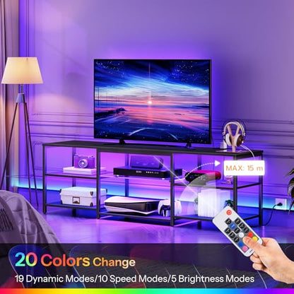 LED TV Stand for 75 Inch TVs with Charging Station, Gaming Entertainment Center with 3-Tier Open Storage, Long 63” Media TV Console Table, TV Stand for Living Room, Bedroom, Black BB21UDDS01