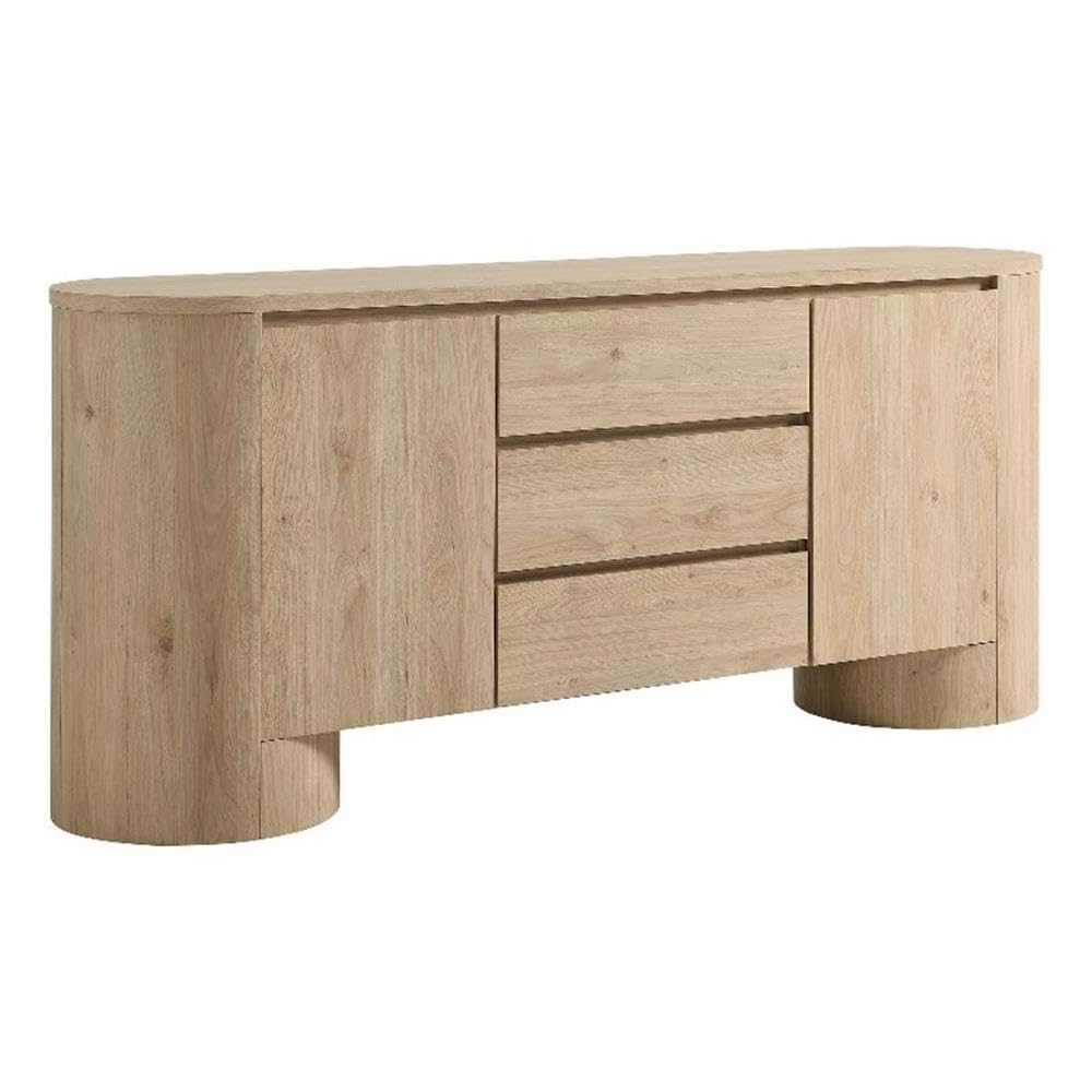 Duval Oval Wood Grain 71 Inch Sideboard with Doors and Drawers in Hickory Frost