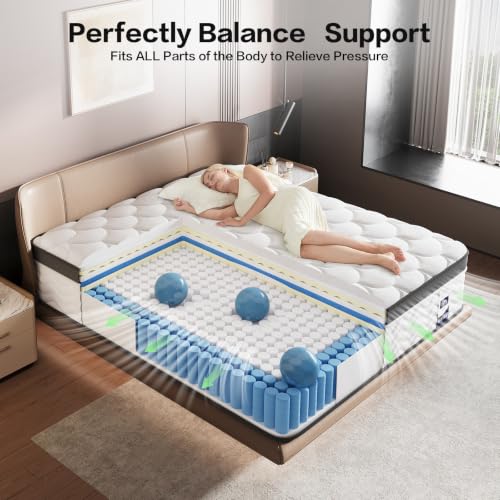 Queen Mattress, 12 Inch, Grey, Hybrid Mattress in a Box, view 4