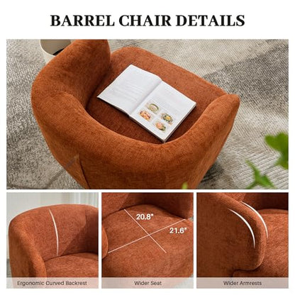Swivel Accent Chair, Upholstered Fabric Barrel Chair Chenille Round Boucle Armchair for Living Room Bedroom, Orange