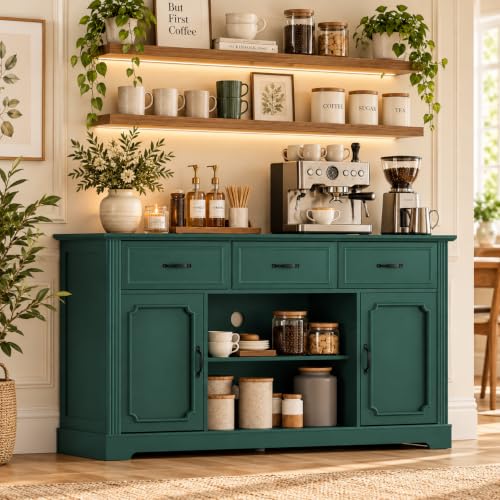 Mid Century Wood TV Stand with 3 Drawers for TV up to 65", Green, view 6