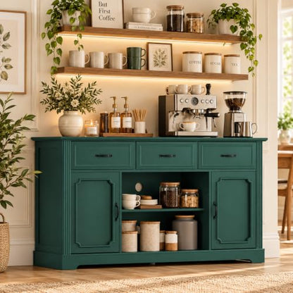Mid Century Wood TV Stand with 3 Drawers for TV up to 65", Green, view 6