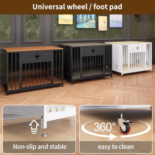 31.5" Iron Pegboard Dog Crate Furniture with Solid Wooden Top & RGB Lights, view 6
