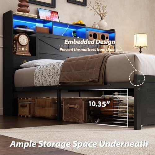 Queen Bed Frame with Storage Headboard, view 7