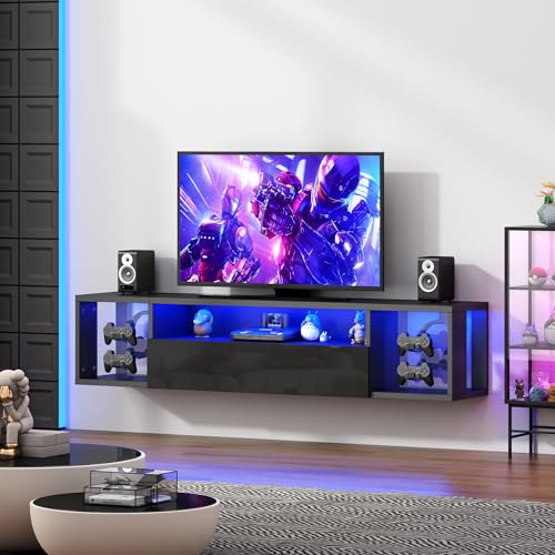 Floating TV Stand Wall Mounted with Lights,LED TV Stand, view 4