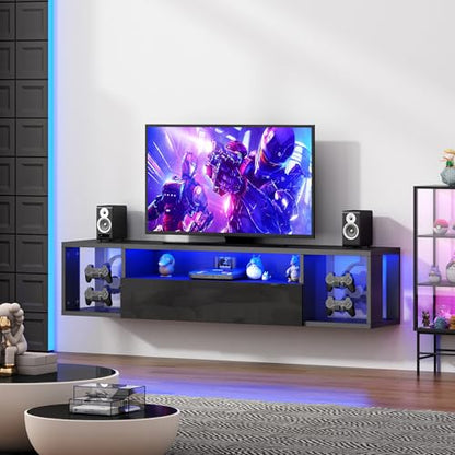 Floating TV Stand Wall Mounted with Lights,LED TV Stand, view 4