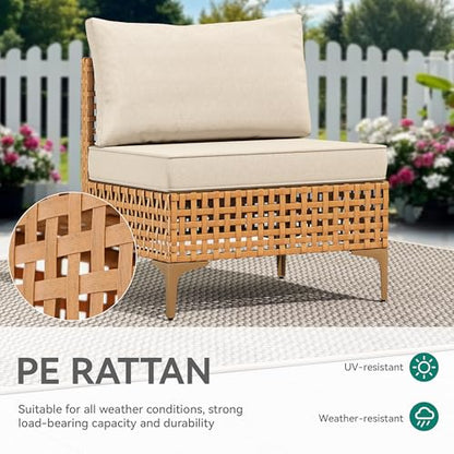 Wicker Patio Furniture Set 3 Pieces Outdoor Sectional Sofa with Solar Light Table Outdoor Couch with Waterproof Cushions All-Weather Rattan Patio Conversation Set for Indoor/Outdoor