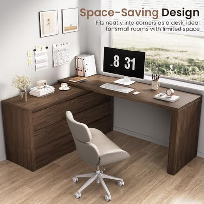 6 Drawer Double Dresser for Bedroom, L Shaped Modern Simply Chest of Drawers, view 5
