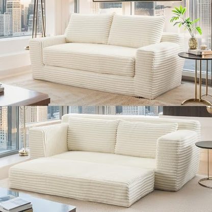 Boneless Couch, 2 in 1 Convertible,71" Corduroy Cloud Loveseat Sofa,Memory Foam Couch in a Box,No Assembly Small Sofa for Living Room,Apartments, Home Office,Bedroom-Beige