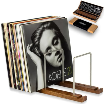 Vinyl Record Storage Holder, 75 LPs, Solid Walnut & Steel, view 2