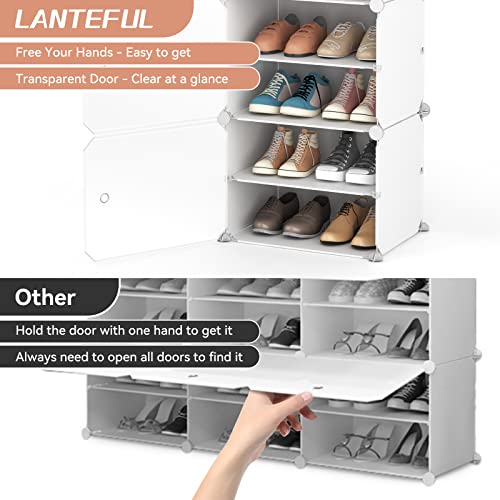 10 Tier Shoe Storage Cabinet with Door, Portable Narrow Organizer Rack for 20 Pairs, White Plastic with Hooks for Entryway or Bedroom