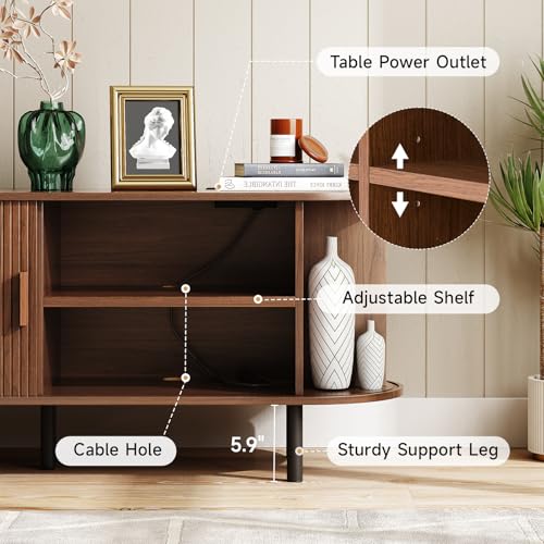 70.8" TV Stand with Power Outlet & Storage for TVs up to 75” Walnut, view 7