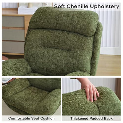 Swivel Accent Chair with Ottoman Set for Living Room, Chenille Comfy Reading Chair with High Back, TV Lounge Chair with 360 Degree Swiveling, Tilting for Bedroom, Modern Armchair with Footrest, Green