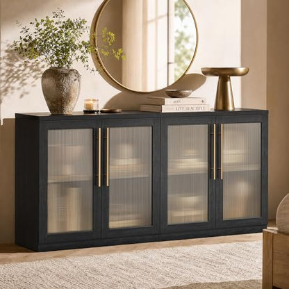 Set of 2 Accent Sideboard Cabinets, 62" Modular Credenza, Black, view 2