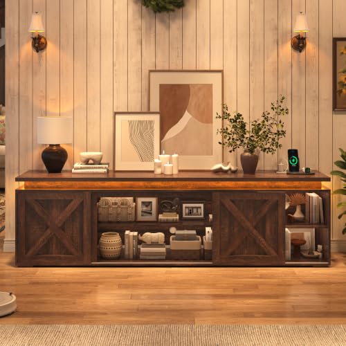 83" Farmhouse TV Stand for TVs Up to 95 Inch,Brown, view 4