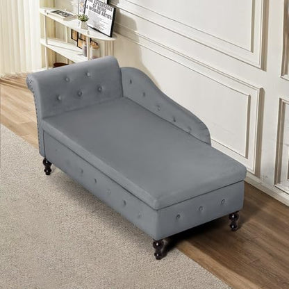 Velvet Chaise Lounge w/Left Armrest & Storage Space, Grey, view 7