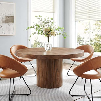 Gratify 60Inch Round Dining Table Solid Wood Walnut Finish Modern Kitchen Room Entertaining Home Furniture Quality Stylish Elegant Durable Refined Versatile