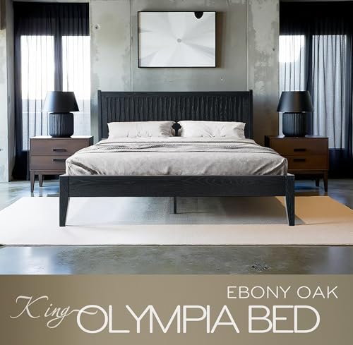 King Size Platform Bed Frame, Solid Wood Bed with Headboard & Footboard, view 5