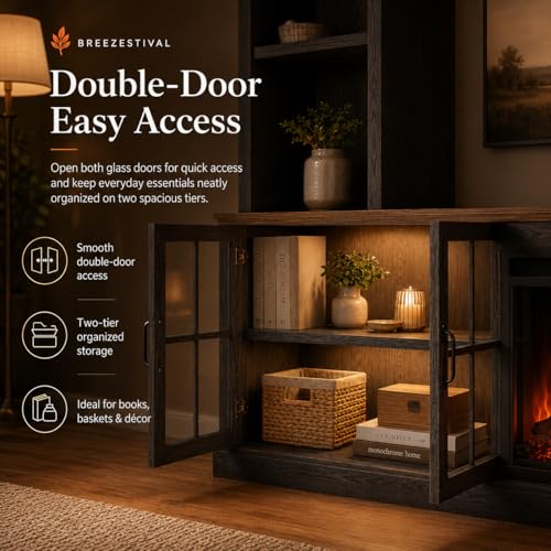 Black Farmhouse TV Stand with Fireplace, Entertainment Center, view 6