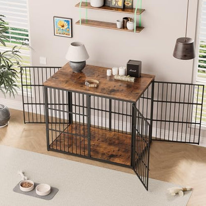 48" XXL Dog Crate Furniture, 3-Door Heavy Duty Indoor Kennel, Brown, view 4